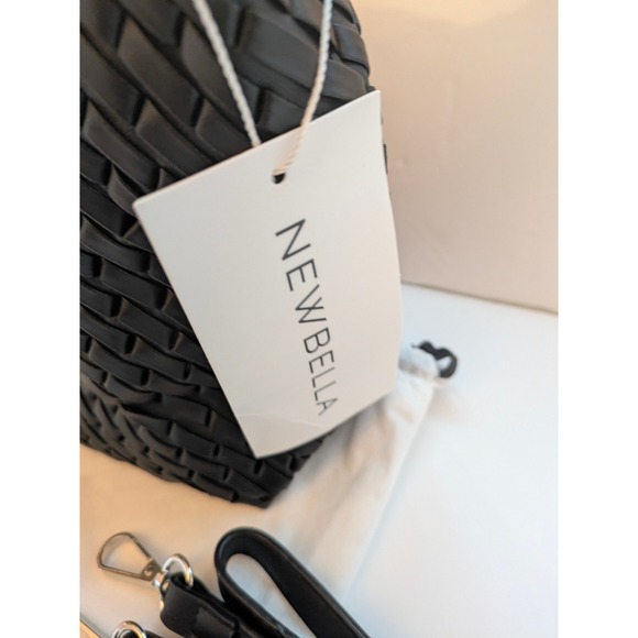 NEWBELLA Black Woven Faux Leather Shoulder Handbag Crossbody Strap Included - Picture 3 of 5